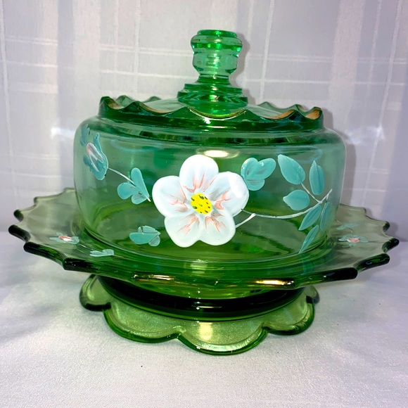COPY - 1904 VOGUE ENAMELLED ROSES ROUND COVERED BUTTER DISH JEFFERSON GLASS COM… - Picture 14 of 14